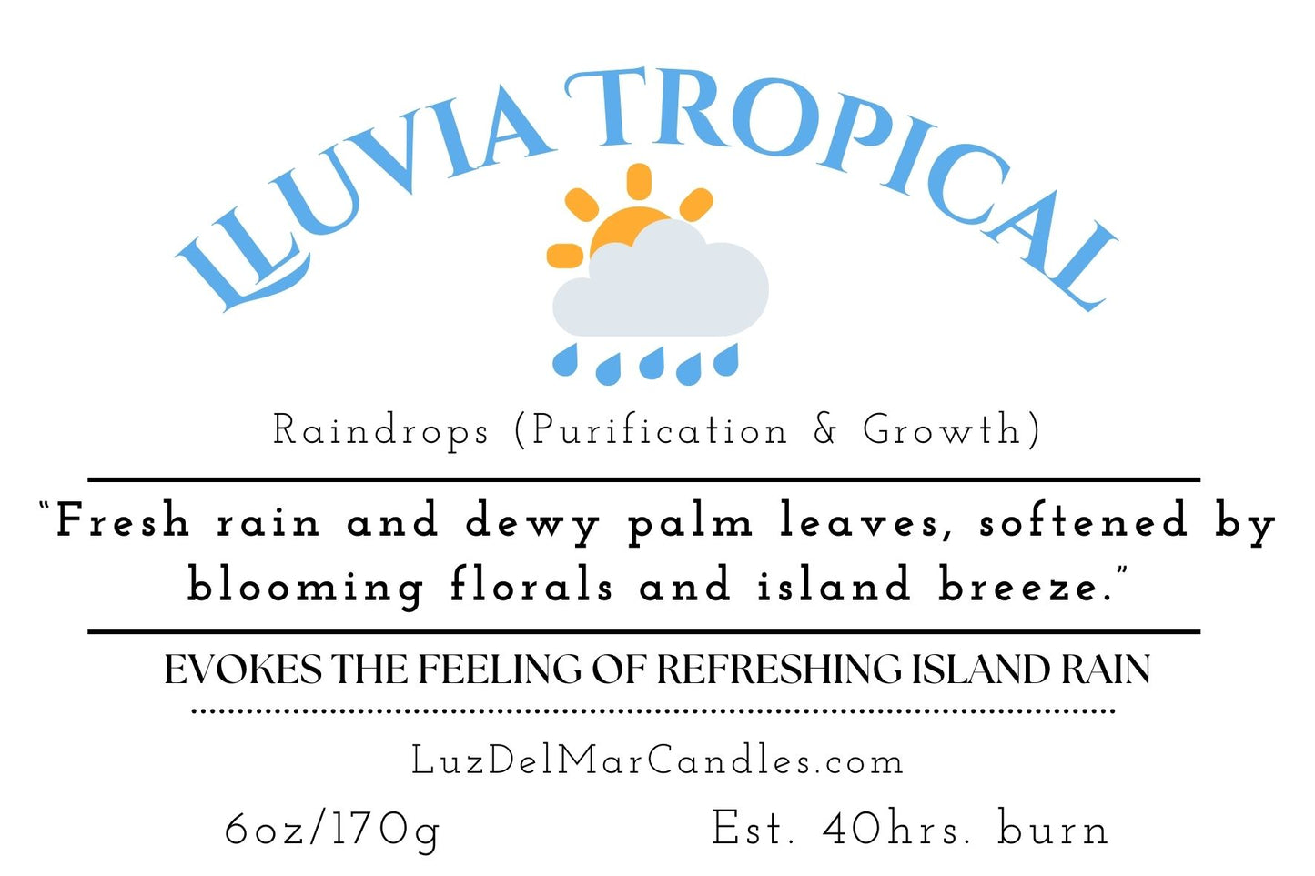 lluvia-tropical-rain-amber-candle product lable