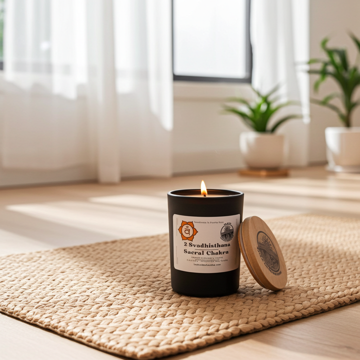 Sacral Chakra Candle on Cottage Counter