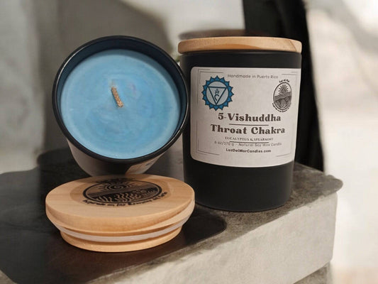 5. Throat Chakra 6 oz net wt. Candle (Vishuddha) - Luz Del Mar