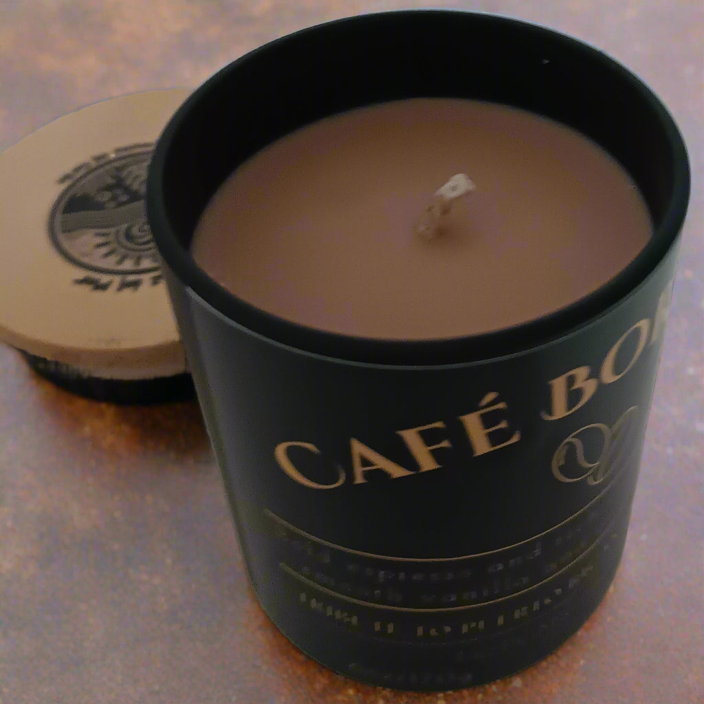 Close up of Mocha Candle wick and wax