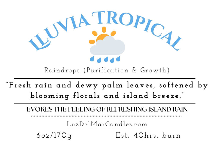 lluvia-tropical-rain-amber-candle product lable