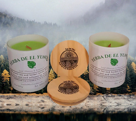 yerba-de-el-yunque-green-tea-candle two different sized candles